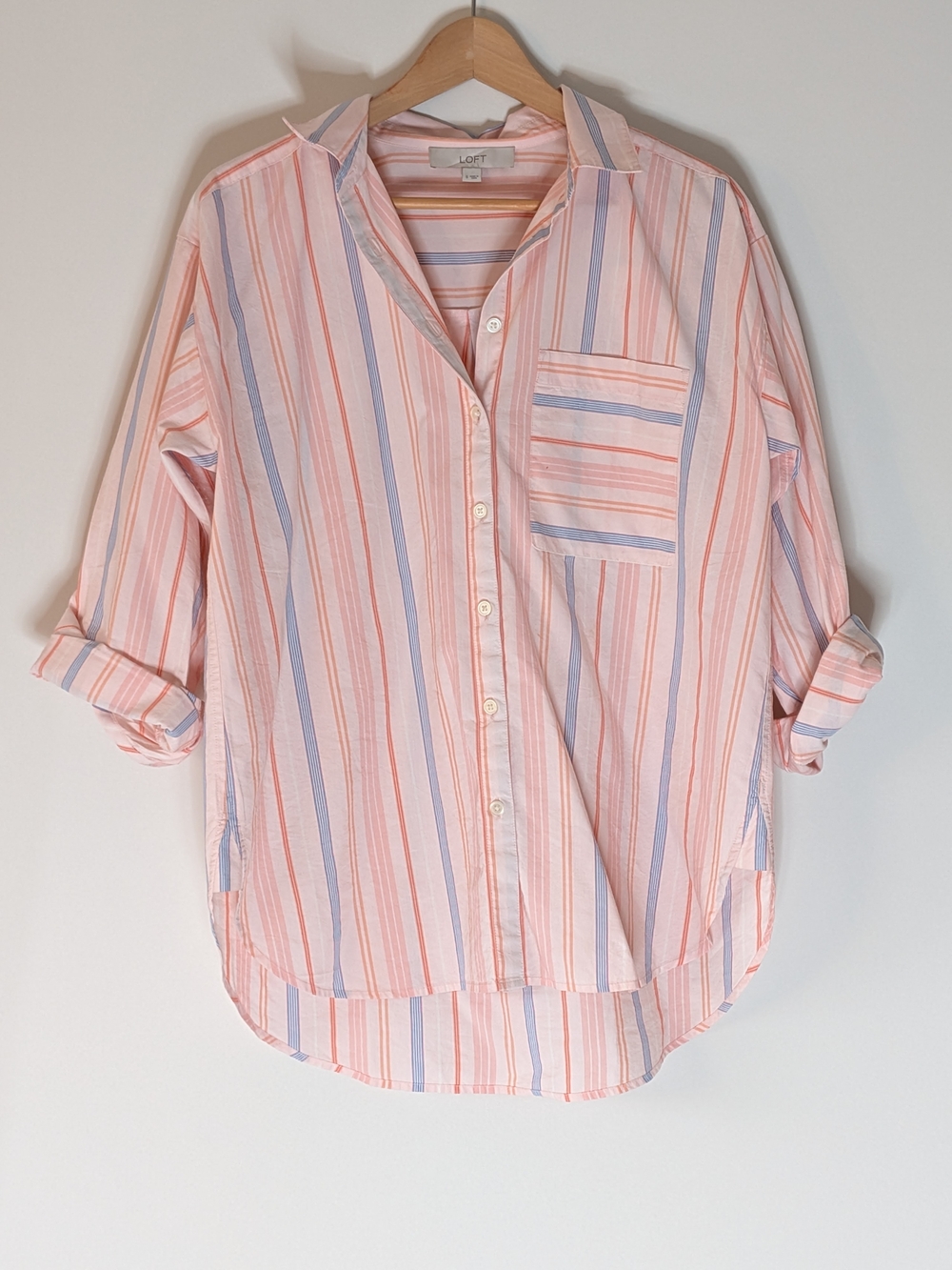 LOFT Striped Button-Up Shirt in Pink & Blue